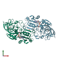 PDB entry 2fze coloured by chain, front view.