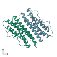 PDB entry 2fzf coloured by chain, front view.