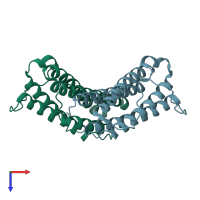 PDB entry 2fzf coloured by chain, top view.