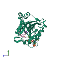 PDB entry 2fzh coloured by chain, side view.