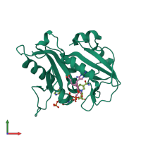 PDB entry 2fzi coloured by chain, front view.