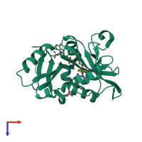 PDB entry 2fzi coloured by chain, top view.