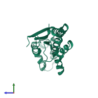 PDB entry 2fzl coloured by chain, side view.