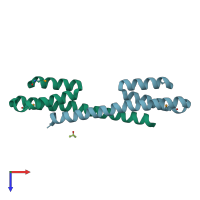 PDB entry 2fzt coloured by chain, top view.