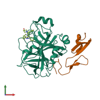 PDB entry 2fzz coloured by chain, front view.