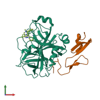 PDB entry 2g00 coloured by chain, front view.