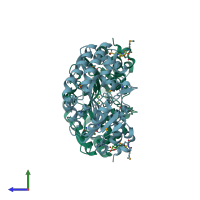 PDB entry 2g06 coloured by chain, side view.