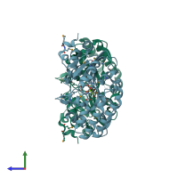 PDB entry 2g08 coloured by chain, side view.