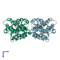 PDB entry 2g08 coloured by chain, top view.