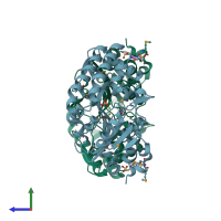 PDB entry 2g09 coloured by chain, side view.