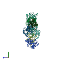 PDB entry 2g0b coloured by chain, side view.