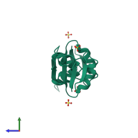 Homo dimeric assembly 2 of PDB entry 2g0c coloured by chemically distinct molecules, side view.