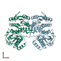 PDB entry 2g0t coloured by chain, front view.