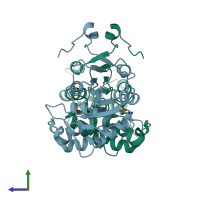 PDB entry 2g1a coloured by chain, side view.
