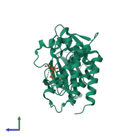 Monomeric assembly 2 of PDB entry 2g2f coloured by chemically distinct molecules, side view.