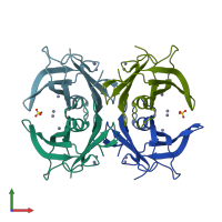 PDB entry 2g2n coloured by chain, front view.