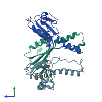 PDB entry 2g2q coloured by chain, side view.