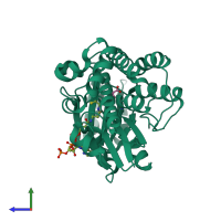 PDB entry 2g2z coloured by chain, side view.
