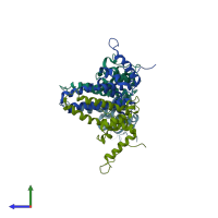 PDB entry 2g34 coloured by chain, side view.