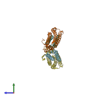 PDB entry 2g38 coloured by chain, side view.