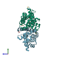 PDB entry 2g3b coloured by chain, side view.