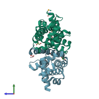 PDB entry 2g3b coloured by chain, side view.