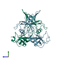 PDB entry 2g3p coloured by chain, side view.