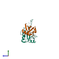 Hetero dimeric assembly 1 of PDB entry 2g45 coloured by chemically distinct molecules, side view.