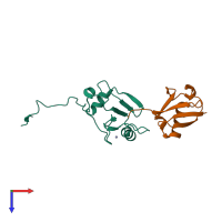 Hetero dimeric assembly 2 of PDB entry 2g45 coloured by chemically distinct molecules, top view.