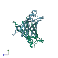 PDB entry 2g4e coloured by chain, side view.