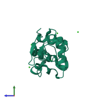 PDB entry 2g4q coloured by chain, side view.