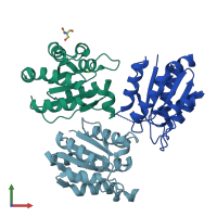 PDB entry 2g4r coloured by chain, front view.
