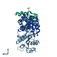 PDB entry 2g4r coloured by chain, side view.