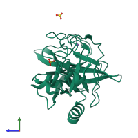 PDB entry 2g4t coloured by chain, side view.