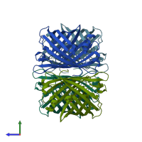 PDB entry 2g6y coloured by chain, side view.