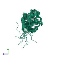 PDB entry 2g7h coloured by chain, ensemble of 10 models, side view.