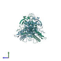 PDB entry 2g7q coloured by chain, side view.