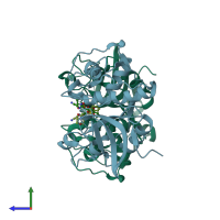 PDB entry 2g7y coloured by chain, side view.