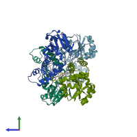 PDB entry 2g80 coloured by chain, side view.