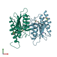 PDB entry 2g84 coloured by chain, front view.