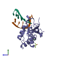 PDB entry 2g8i coloured by chain, side view.