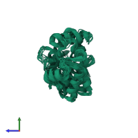 PDB entry 2g9b coloured by chain, ensemble of 10 models, side view.