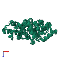 PDB entry 2g9b coloured by chain, ensemble of 10 models, top view.