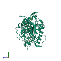 PDB entry 2g9d coloured by chain, side view.