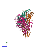 Hetero tetrameric assembly 1 of PDB entry 2g9h coloured by chemically distinct molecules, side view.