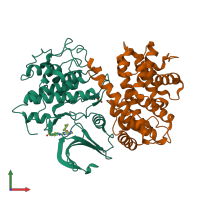 Hetero dimeric assembly 1 of PDB entry 2g9x coloured by chemically distinct molecules, front view.
