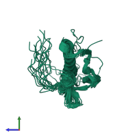 PDB entry 2ga5 coloured by chain, ensemble of 20 models, side view.