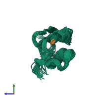 PDB entry 2ga7 coloured by chain, ensemble of 30 models, side view.