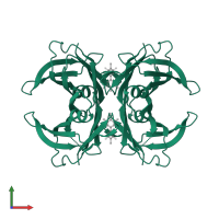 Transthyretin in PDB entry 2gab, assembly 1, front view.