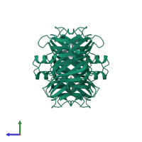 Transthyretin in PDB entry 2gab, assembly 1, side view.